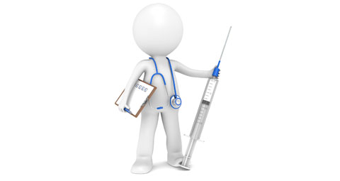 Stick figure holding an oversized needle with a stethoscope around their neck